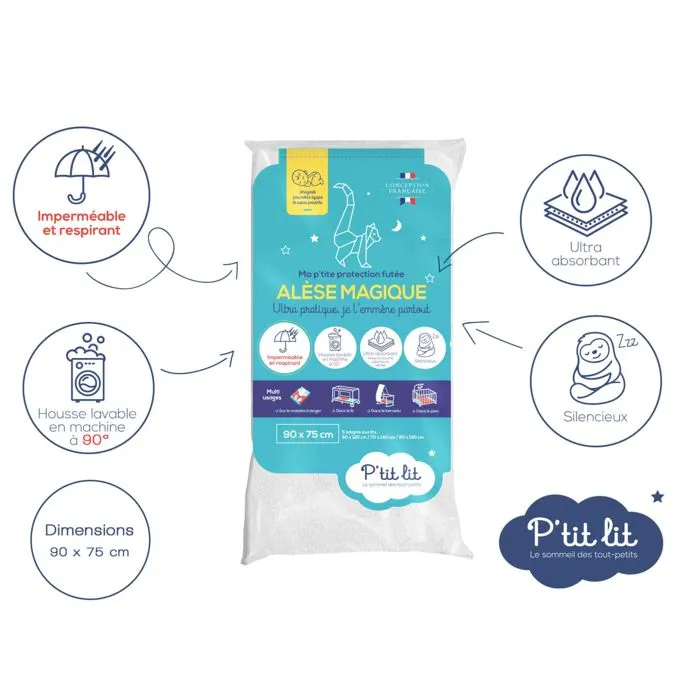Alèse Bébé Imperméable Absorbante | Protège Matelas Lavable à 90°C - Tout type de lit : 60x120/70x140/40x80/90x190/50x90 90x75 Blanc-2