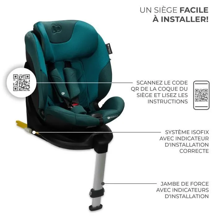 Siège auto I-size 40-150 cm - KINDERKRAFT I-FIX - Siège pivotant 360 - Base intégrée avec isofix - Systèmes de sécurité - Vert-2