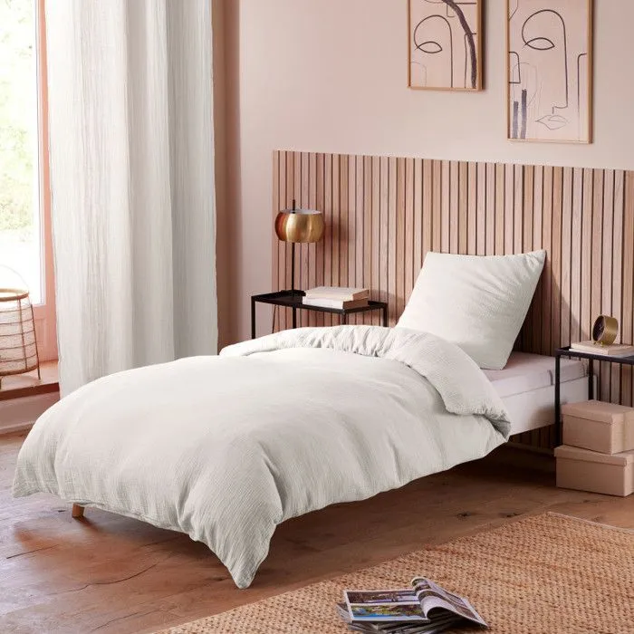 Pack complet 3 pièces "Noah" Gaze de Coton 140 x 200 pour lit 1 place - Gaze de coton Neige-0
