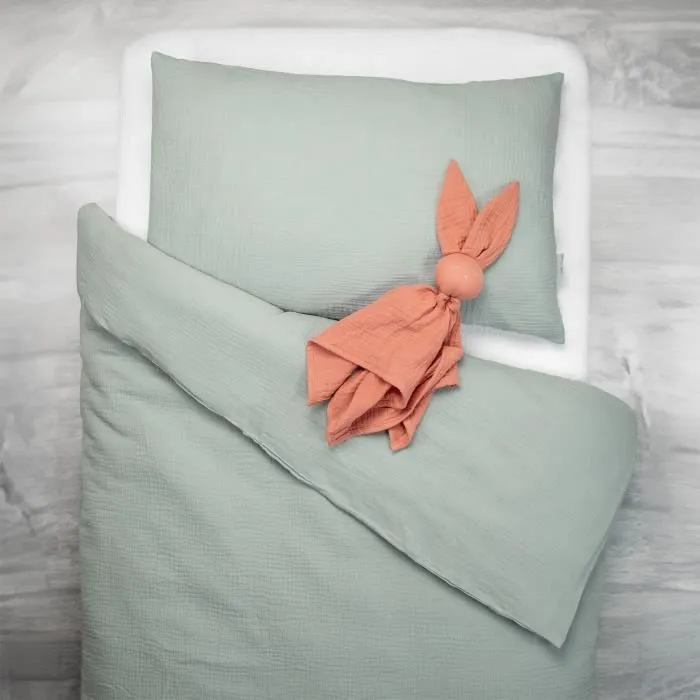 Housse de couette - Sevira Kids - Jeanne - 80x120 cm - Gaze de coton - Vert de gris-1