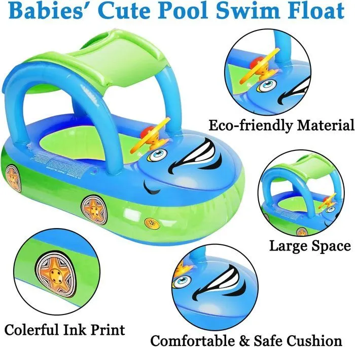 Bouée Siège Gonflable Bébé Enfant TEMPSA - Parasol, Trompette & Volant - 6-36 Mois 15kg - Couleur aléatoire-1