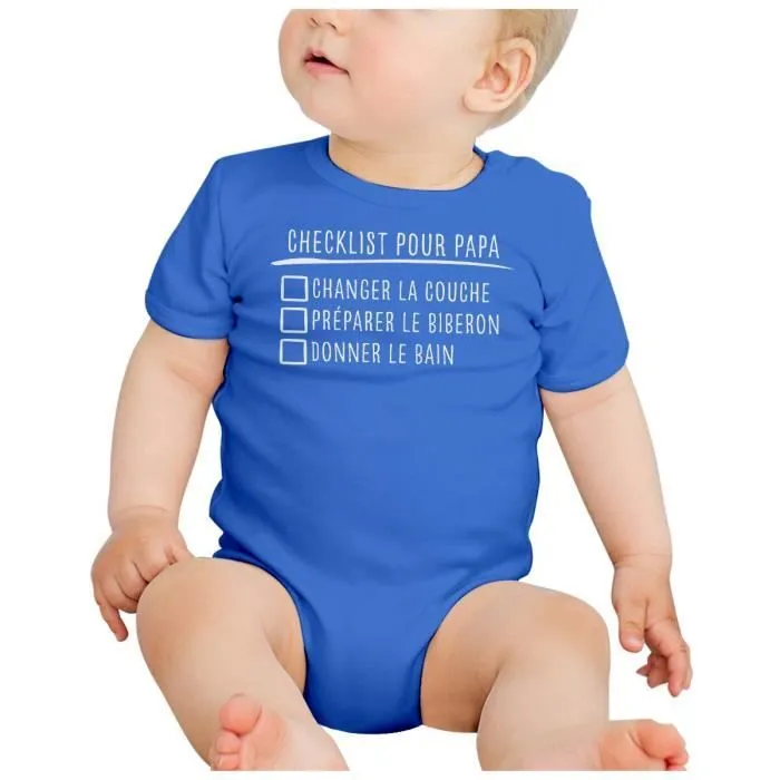 Body Bébé Manche Courte Bleu Checklist Pour Papa Blague Humour Bébé Parents-1