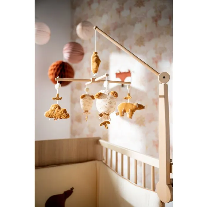 Mobile musical en bois avec jouets ours en gaze de coton - ORSINO-1
