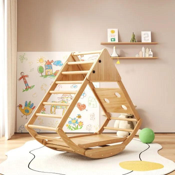 Structure d'escalade en bois multifonctionnelle 8 en 1 - avec toboggan, modules d'escalade, échelle en bois, arches d'escalade-1