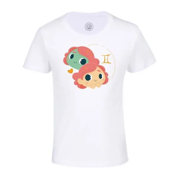 T-shirt Enfant Blanc Gémeaux Signe astrologie Zodiaque Dessin Symbole Illustration-0