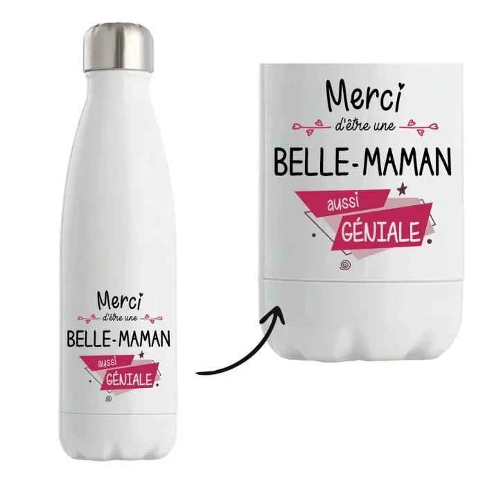 Bouteille isotherme merci Belle-Maman géniale| Gourde Réutilisable-0
