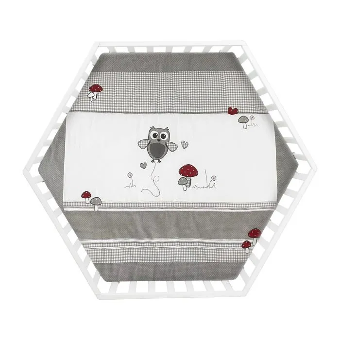 ROBA Parc Bébé Hexagonal en Bois Adam & Eule + Tapis de Parc et Roulettes avec Freins - Base Ajustable en Hauteur - Blanc-1