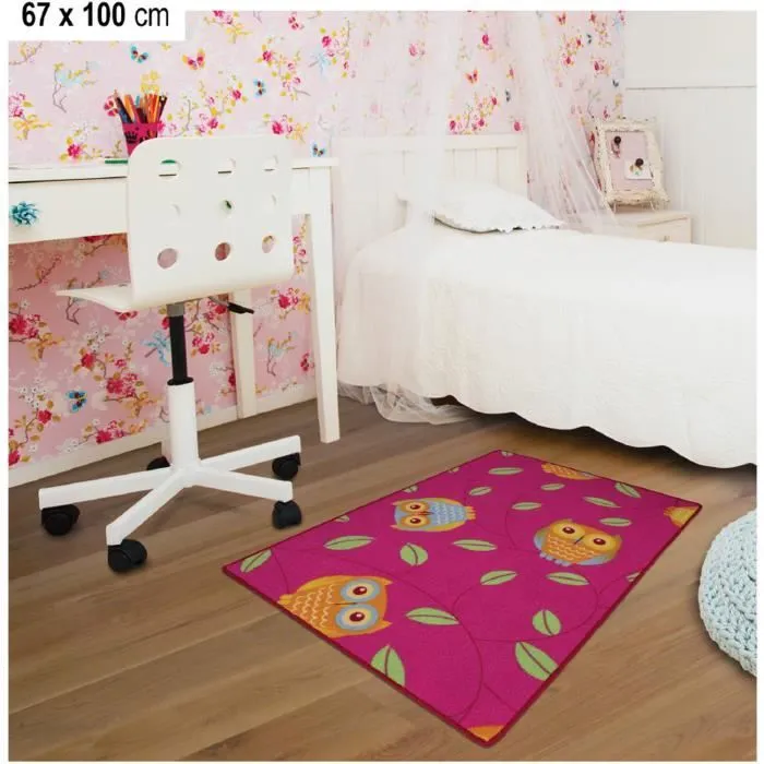 tapis Hibou heureux rose - 67 cm x100 cm Rouge-0