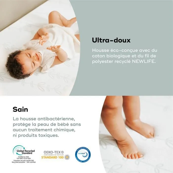 BABYMOOV Matelas Cosy'Lite Antibactérien, élimine naturellement les bactéries, 70x140 cm-4