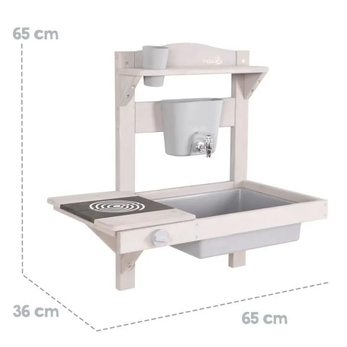ROBA Jeu Cuisine Enfant à Suspendre pour Extérieur avec Bac Amovible - Jouet d'Imitation avec Accessoires - Bois Massif Gris-3