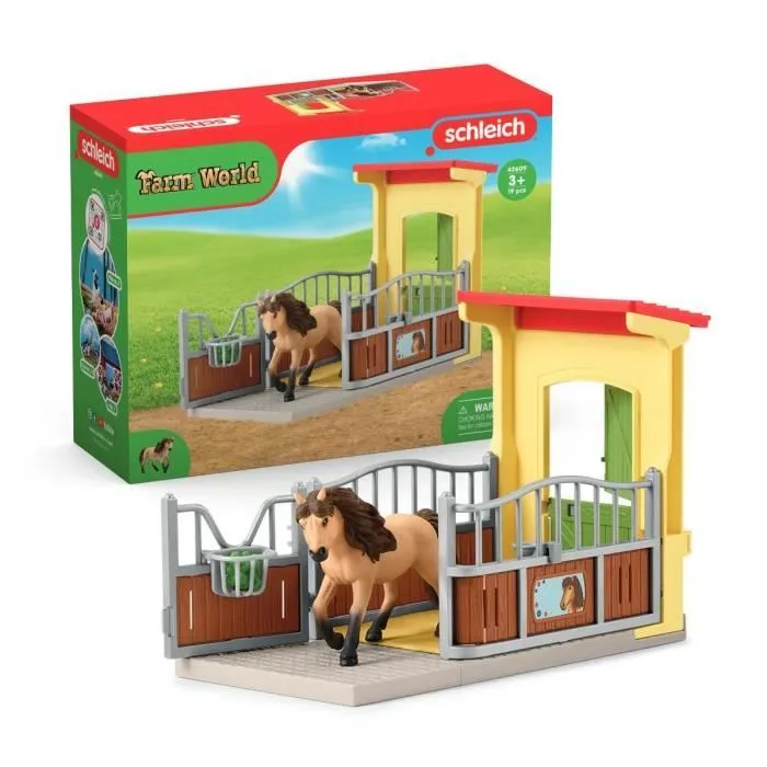 Box avec Poney Icelandais - Extension Ferme Educative, Coffret schleich avec 1 box et 1 figurine poney, pour enfants dès 3 ans --0