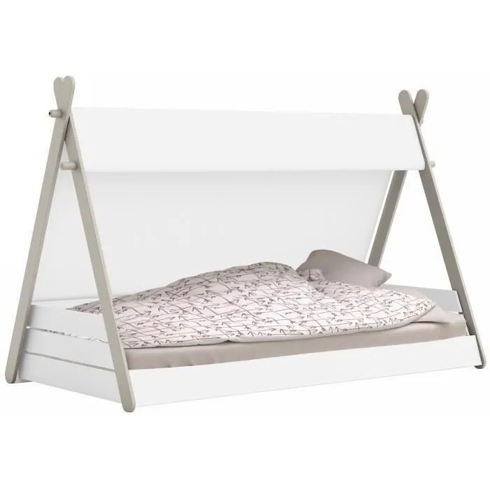 DEMEYERE Lit tipi enfant avec sommier contemporain laqué blanc perle et gris - l 90 x L 200 cm - TOTEM-3