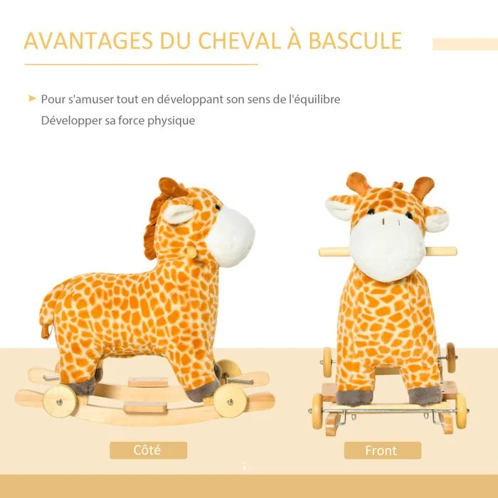 HOMCOM - Cheval à Bascule - Peluche Courte - 63x38x63cm - Jaune-5