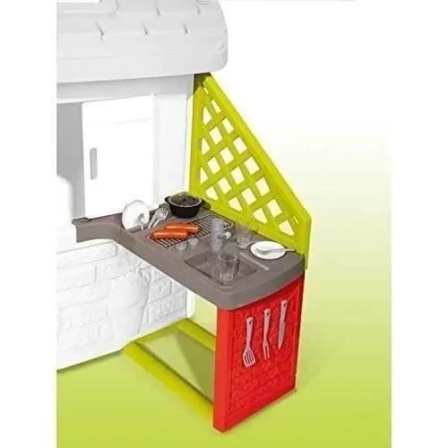 Smoby - Cuisine d'été à ajouter à une Maison Smoby - Plaque grill - Evier avec robinet - 17 accessoires - Fabriqué en France-0