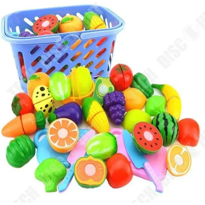 TD® Set Jeu - Jeu de Rôle Cuisine Fruits Légumes Nourriture Jouet Set Coupe-cadeau Goyave- Verte- Fille- Garçon-0