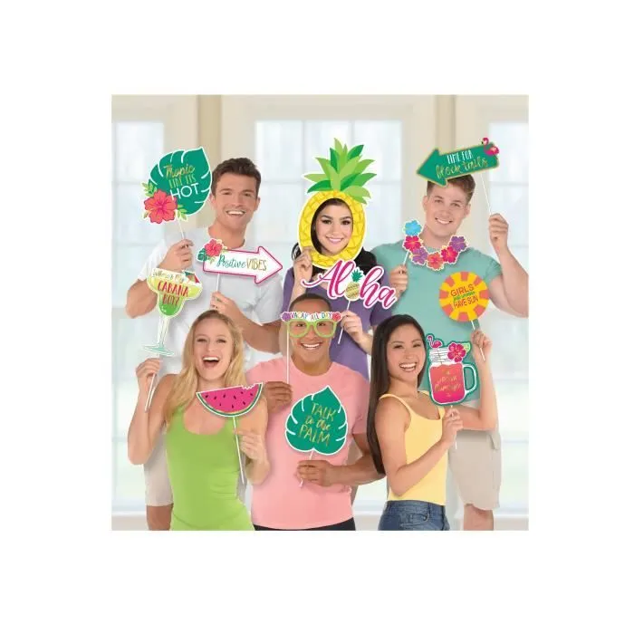 Accessoires photobooth - Aloha - Lot de 12 - Multicolore - Ambiance tropicale - Fête à thème-0