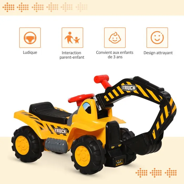 Tracteur tractopelle enfant dès 3 ans coffre panier de basket intégré et balles HDPE jaune noir-4