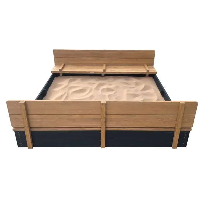 AXI Ella XXL Bac à Sable Enfant Anthracite & Marron | Bac à Sable pour Enfants en Bois FSC avec Couvercle & Banc | 150 x 150 cm-2
