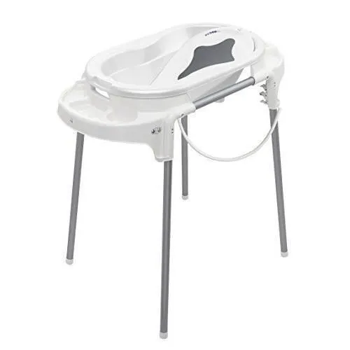 rotho babydesign Ensemble Top Line Baignoire Transat de Bain Ergonomique Pied de Baignoire Tuyau de vidange Blanc-0