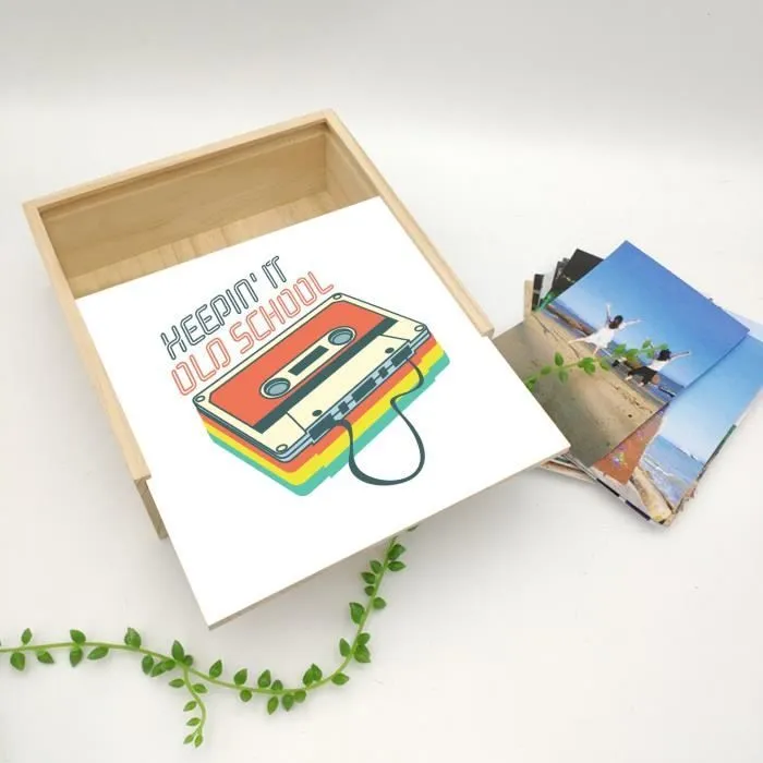 Boite Coffret en Bois - Keepin It Old School - Cassette Audio Musique Vintage 80's (11 x 11 x 3,5 cm)-3