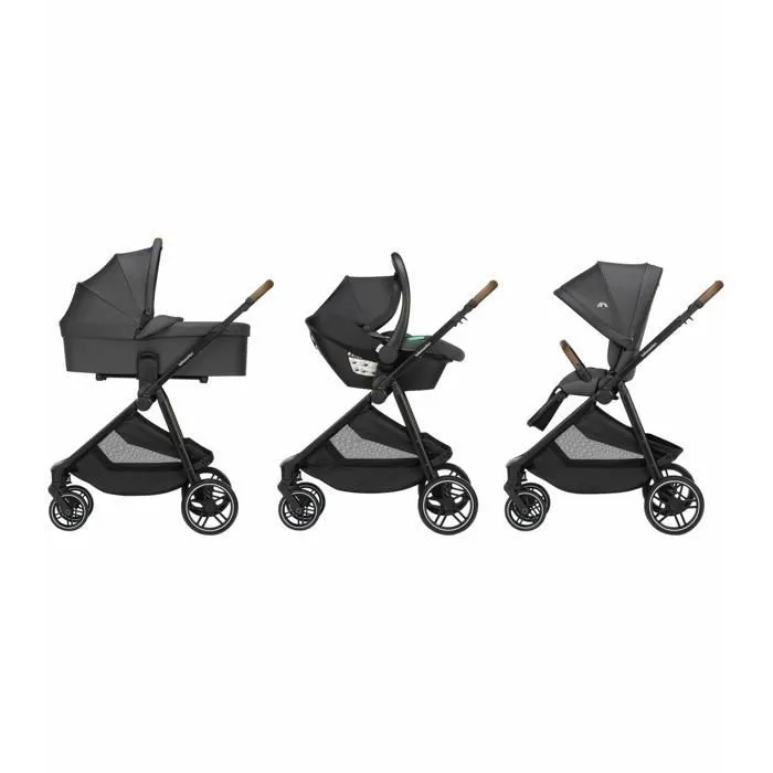BEBECONFORT Luvia Trio, Poussette 3 en 1, 0-4 ans, 0-22 kg, Poussette bébé + Nacelle + Siège auto, Guidon réglable, Mineral Graphite-1