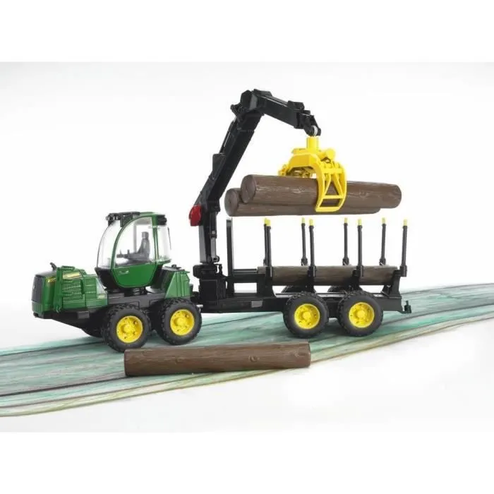 BRUDER - 2133 - Porteur forestier JOHN DEERE 1210E avec chargeur, remorque forestière et rondins de bois - Echelle 1:16-1
