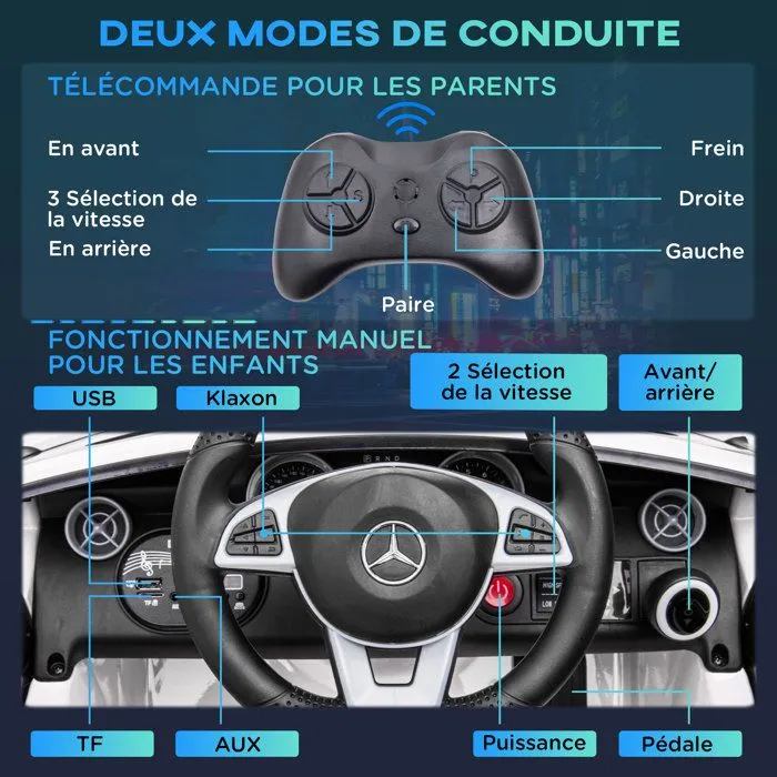 AIYAPLAY - Voiture électrique enfants - PP - 107x62.5x44cm - Blanc-5