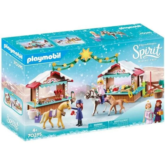 PLAYMOBIL Spirit - Marché de Noël à Miradero - 70395 - Contient 2 boutiques, 2 personnages, 3 chevaux-0