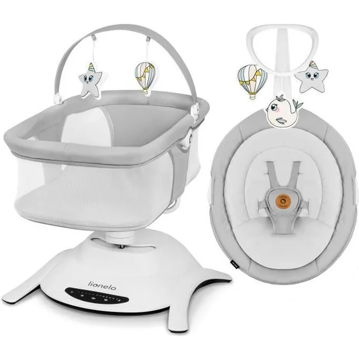 Balancelle et Nacelle Bébé Électrique 360° - LIONELO Bella Set - Léger - 12 mélodies - 6 modes de balancement - Télécommande-0