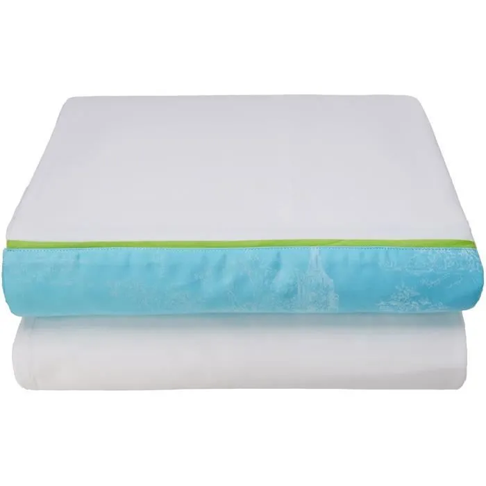 Drap Plat - Garnier-Thiebaut - BON VOYAGE - 240 x 300 cm - 100% Coton - Turquoise - Damassé-0