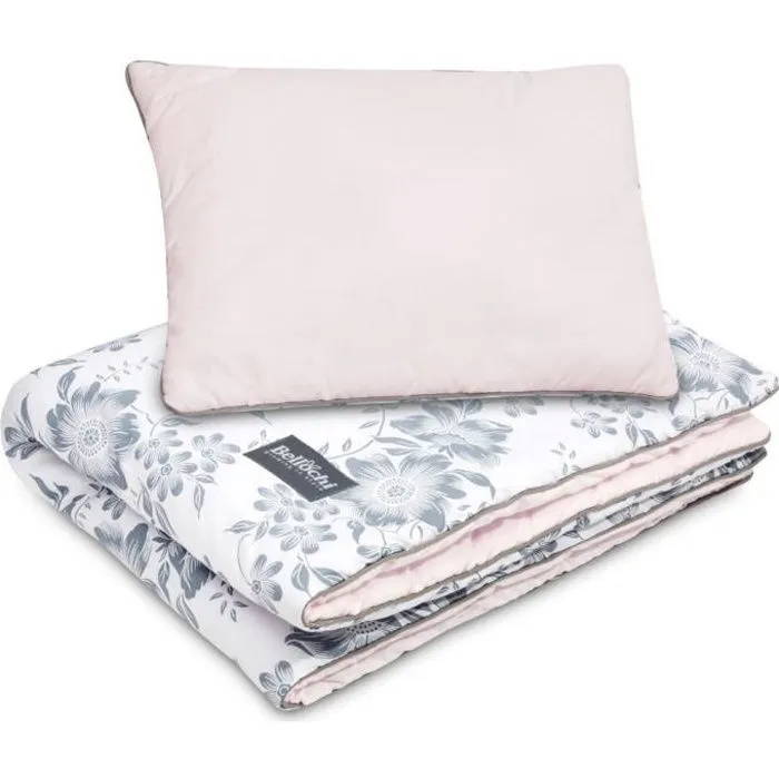 Bellochi Set de Couette Bebe 75x100 cm et Coussin Enfant 30x40 cm - Réversible et Lavable - Coton - Pink Berry-0