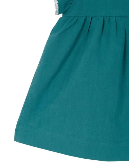 Coffret textile Gocco Vestido Verde Lino Manga Volante, Robe Bebe Fille, Verde Brillante,-3