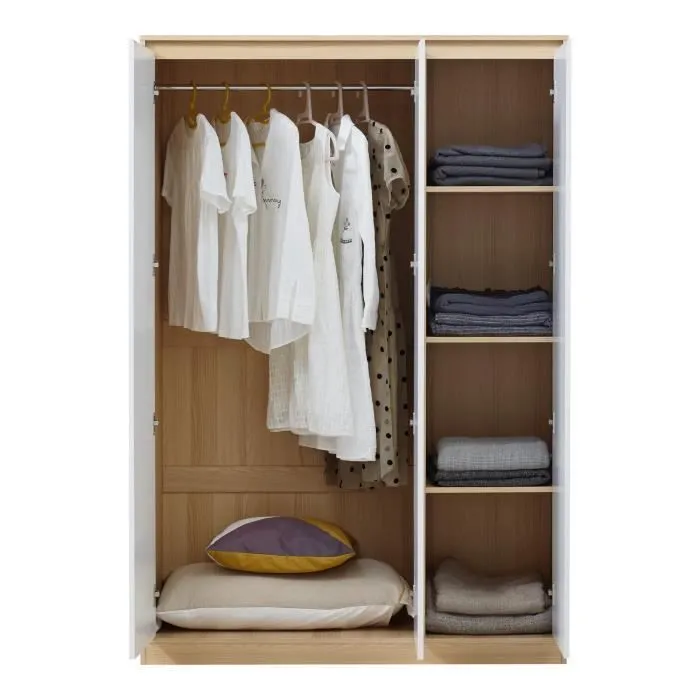 Armoire de chambre Bastheim avec 4 étagères MDF 176 x 120 x 52 cm effet chêne blanc-0