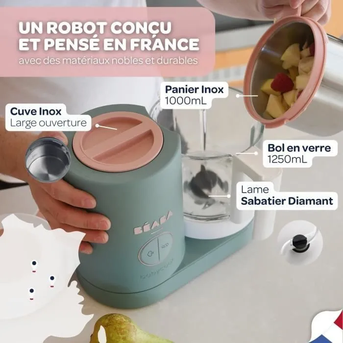 BÉABA - Babycook Néo, Robot Cuiseur Vapeur 6 en 1- Fabriqué en France - Bol en Verre - Contenance XL - Eucalyptus-4
