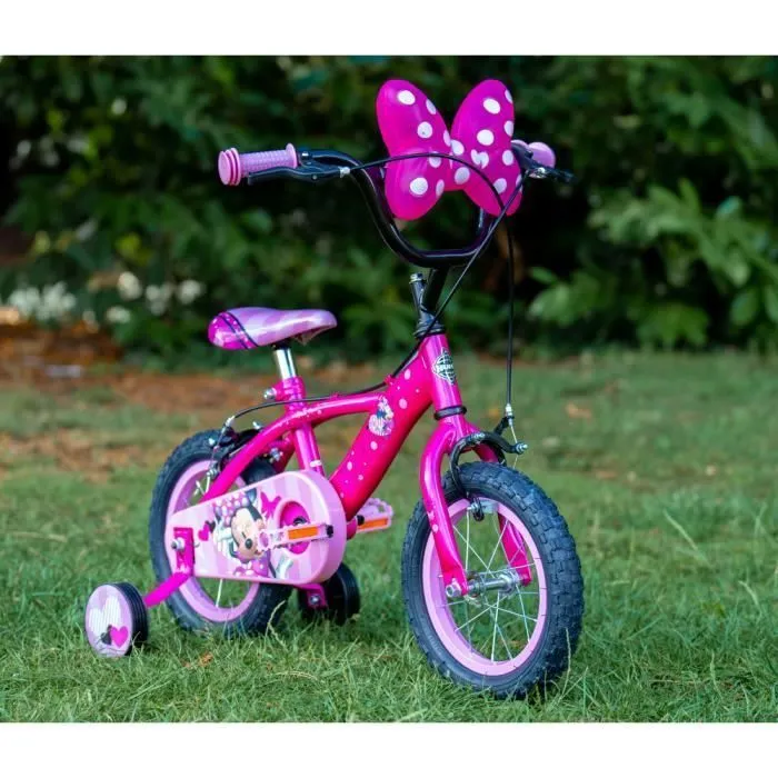 Vélo Enfant Disney - Minnie Mouse - Roues 12" - Age 3 à 5 ans - 2 Freins - Stabilisateurs - Rose - Produit HUFFY-2