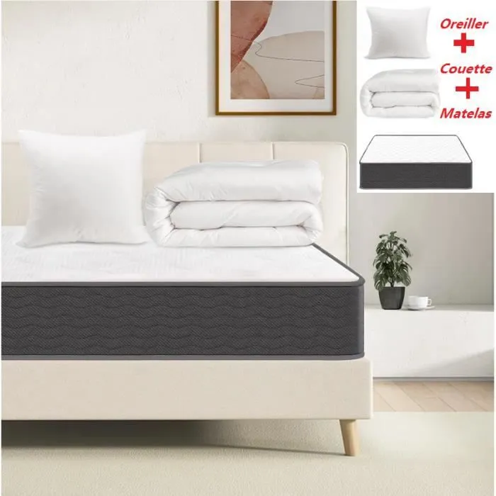 Ensemble matelas, couette et oreillers - IZTOSS - Mémoire de forme - 90x190 cm - Ferme - Hypoallergénique-2