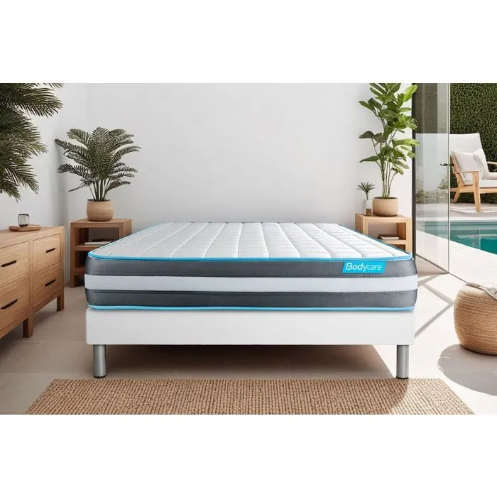 Ensemble sommier matelas 140x190 Bodyform Mémoire de forme - 20 cm - Ferme - sommier kit blanc-4