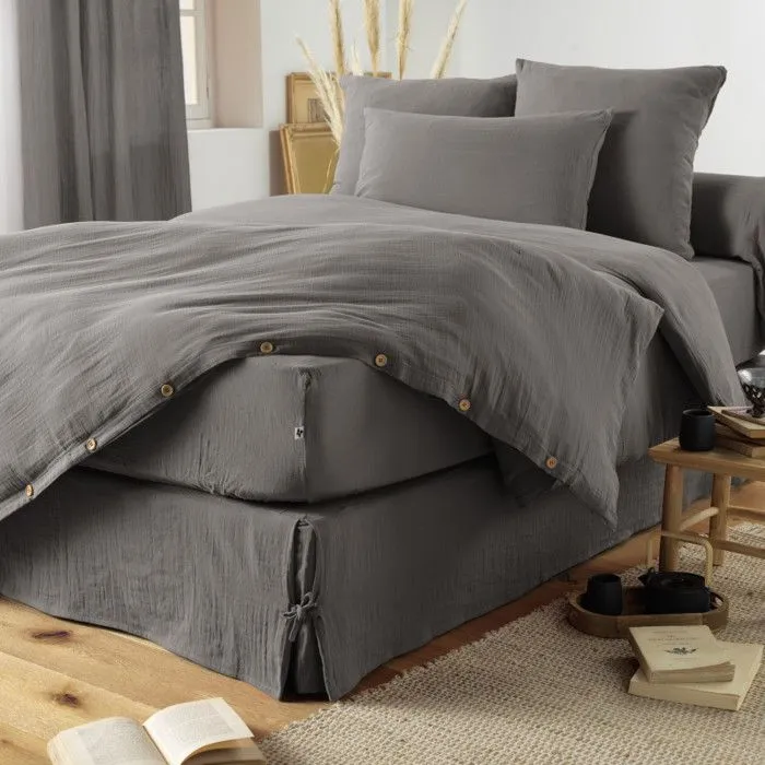 Drap housse "Gaïa" toutes dimensions "Gaze de Coton" - Gaïa Granit - 140 x 190 cm bonnet de 30 cm-2