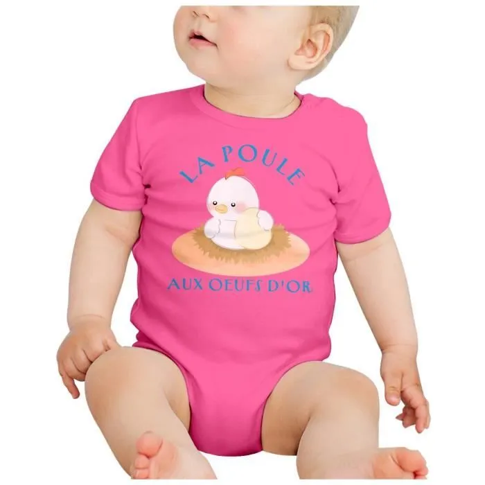 Body Bébé Manche Courte Rose La Poule aux Oeufs d'Or Expression Enfant-1
