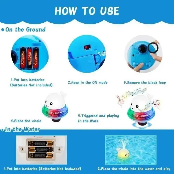 Jouets de bain de bébé,2 en 1 Jouets de Bain Baleine Électrique Induction Arroseur Pulvérisateur Deau Jouet avec LED Lumière-3