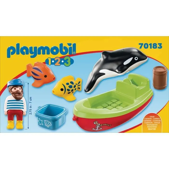 PLAYMOBIL - 70183 - PLAYMOBIL 1.2.3 - Bateau et pêcheur - Jouet pour enfant de 18 mois et plus-1