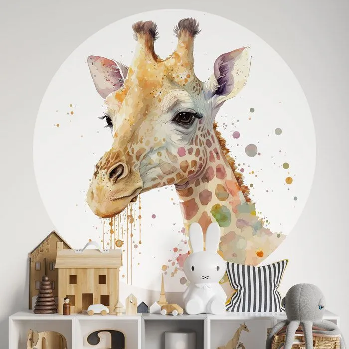 Sticker mural rond / cercle Enfants - Girafe 3617689826851 - Adhésif MAT - Diamètre 140 cm-0