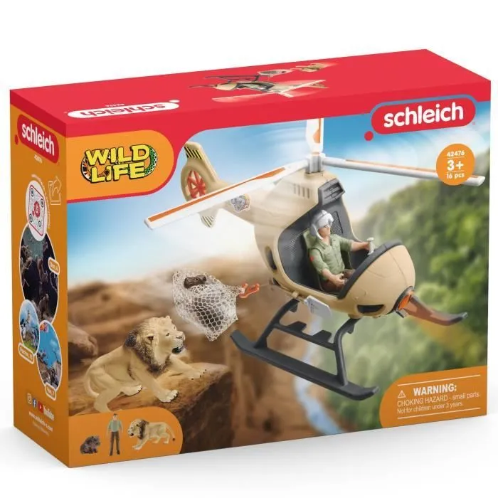 Hélicoptère pour sauvetage d’animaux, Coffret 8 Pièces avec Figurines Lion et Hippopotame - Jouet Durable, Amusant et Pédagogique-8