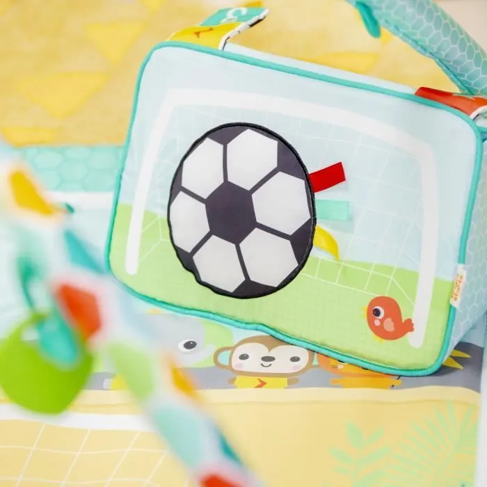 BRIGHT STARTS Tapis d'Eveil Football, Arche de jeu avec jouets Oball détachables, Musique et Lumières, Dimensions : 47 x 74 x 74-5