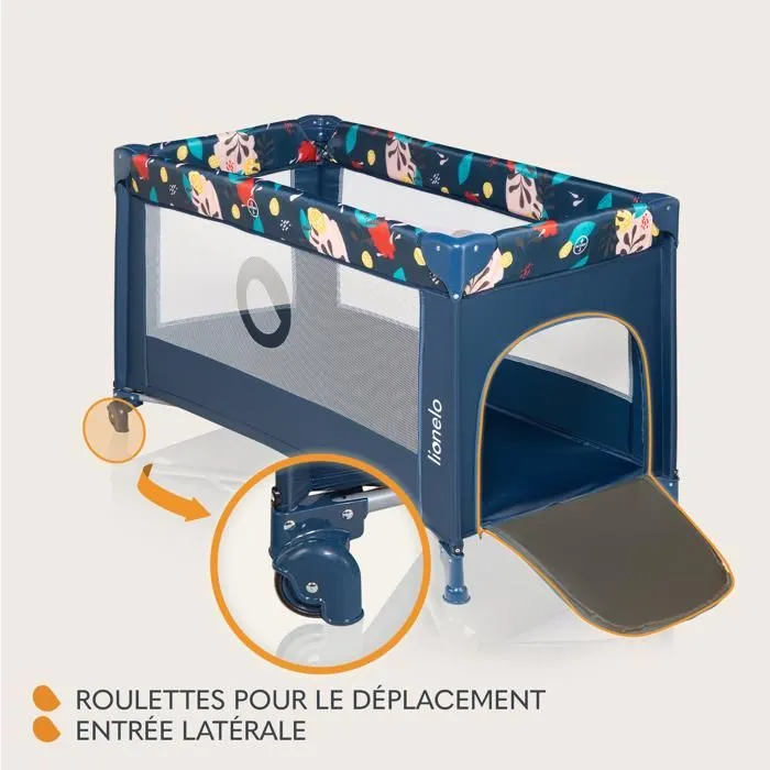 Lit parapluie compact 2en1 LIONELO Stefi - Parc bébé - 0-36 mois - Sac inclus - Pliage Rapide - 2 x Roulettes - Bleu multicolore-1