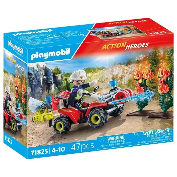 PLAYMOBIL 71825 Pompier avec quad et arbustes enflammés-0