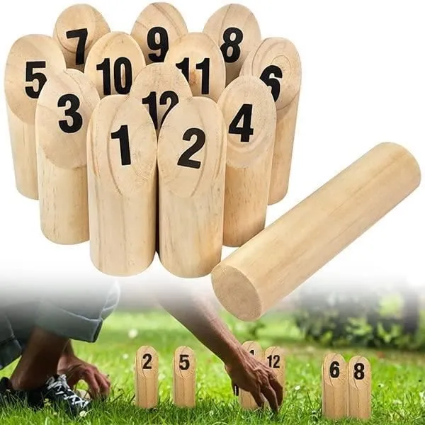 YUENFONG Kubb Jeu de lancer en bois avec numéro, jouet de loisir en plein air, jeu de lancer en bois de pin, couleur naturelle-0