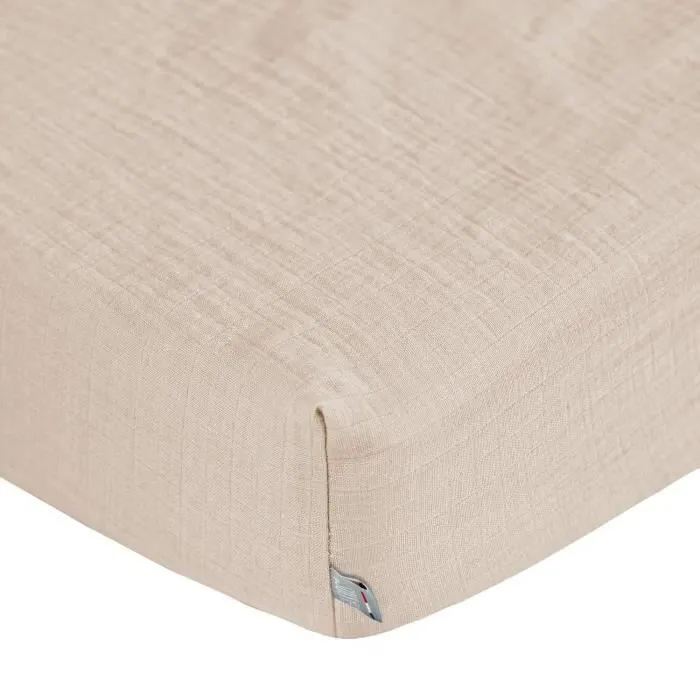 Drap housse en gaze de coton à carreaux 70x140 Beige-0