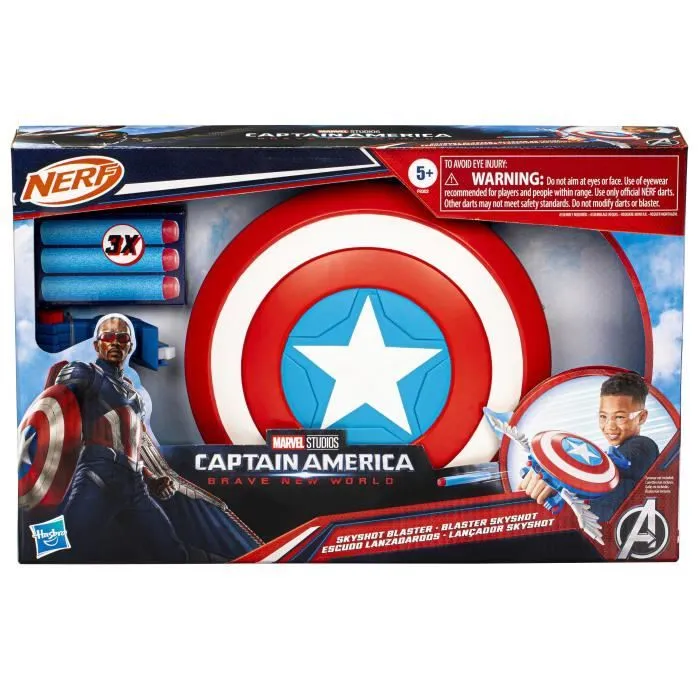 NERF Blaster Skyshot, bouclier pour déguisement, Marvel Studios Captain America Brave New World, Dès 5 ans-7