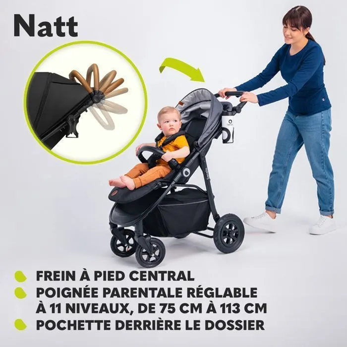 Poussette canne compacte LIONELO Natt - Jusqu'à 22 Kg - Légère & pliable - Roues gonflables - Noir-1